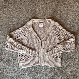 Abercrombie & Fitch Open-Knit Cropped Cardigan - Oatmeal XL